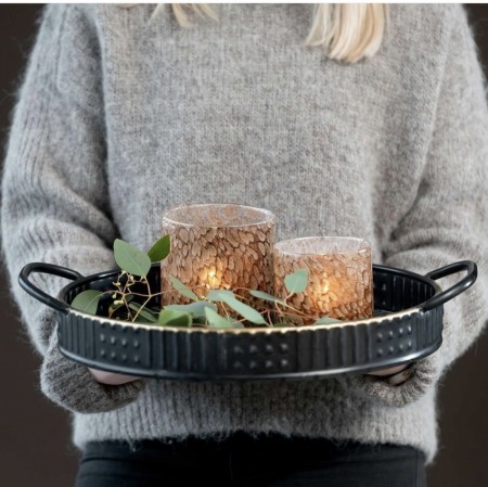 Edelweiss Lysfat/fat BILJANA metall s/2 D46/56 H8 cm antique black (sett med 2 stk)